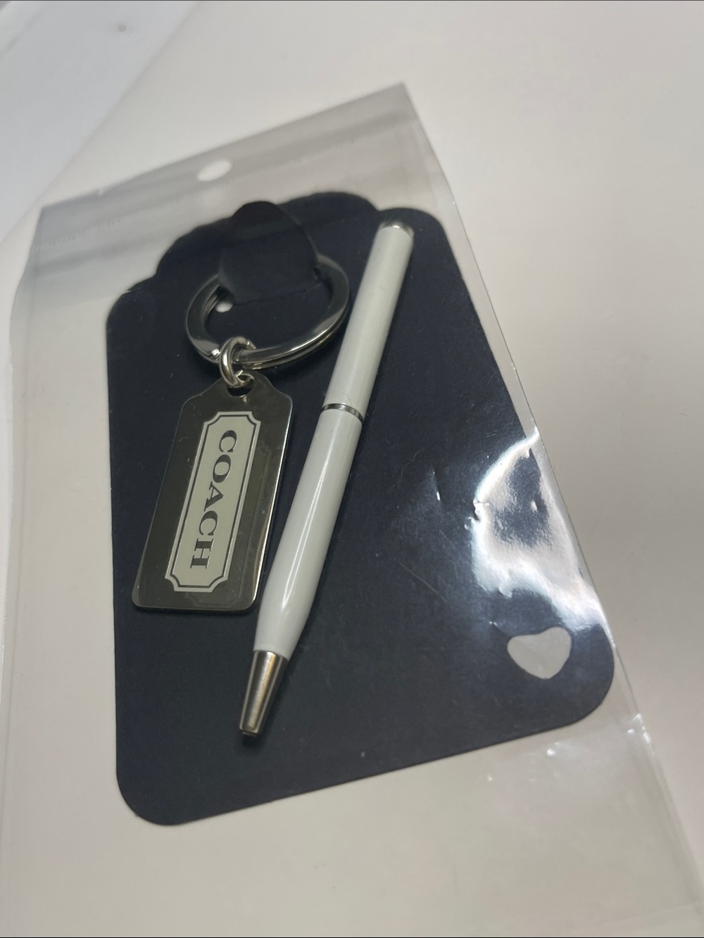 Coach Silver Rectangular Logo Tag Keychain and Coach Pen - Picture 6 of 6